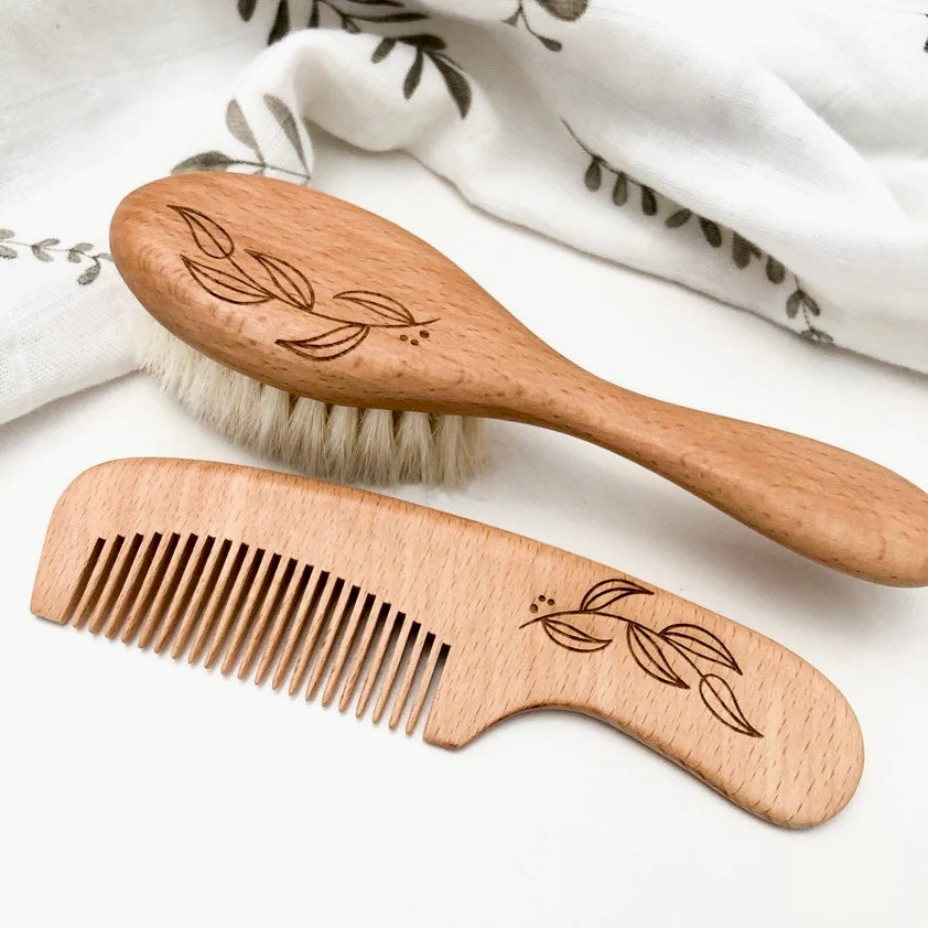 Wooden Baby Hairbrush &amp; Comb Set | Natural Foliage